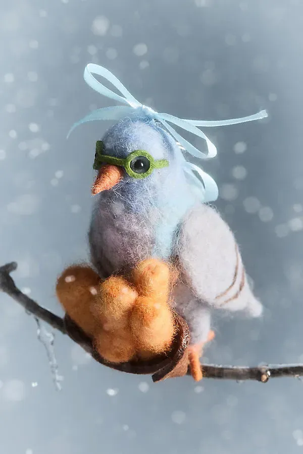 Felted City Pigeon Icon Ornaments - Yellow, Wool by Anthropologie
