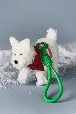 Felted Dog Walker Ornament - Green, Wool by Anthropologie, image 2