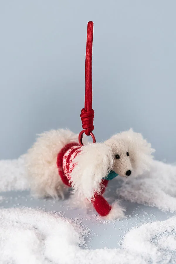 Felted Dog Walker Ornament - Red, Wool by Anthropologie