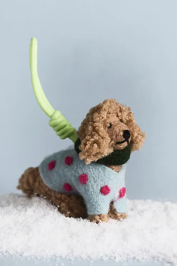 Felted Dog Walker Ornament - Yellow, Wool by Anthropologie
