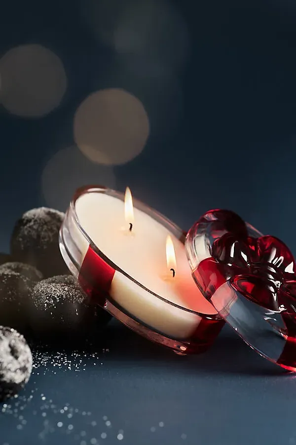 Figural Bow Sugar Plum & Vanilla Woods Glass Candle - Clear by Anthropologie