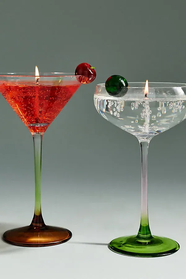 Figural Cocktail Glass Candle - Green, Cotton by Anthropologie