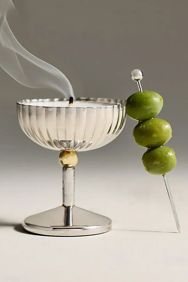 Figural Coupe Dirty Martini Candle - Silver, Metal by Anthropologie