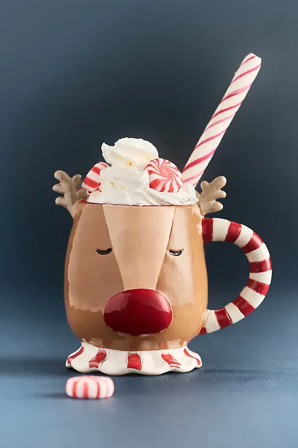 Figural Holiday Mug - Brown, Stoneware by Anthropologie
