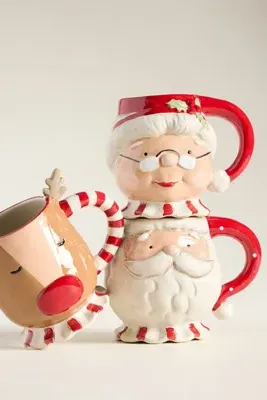 Figural Holiday Mug - White, Stoneware by Anthropologie, alternate view