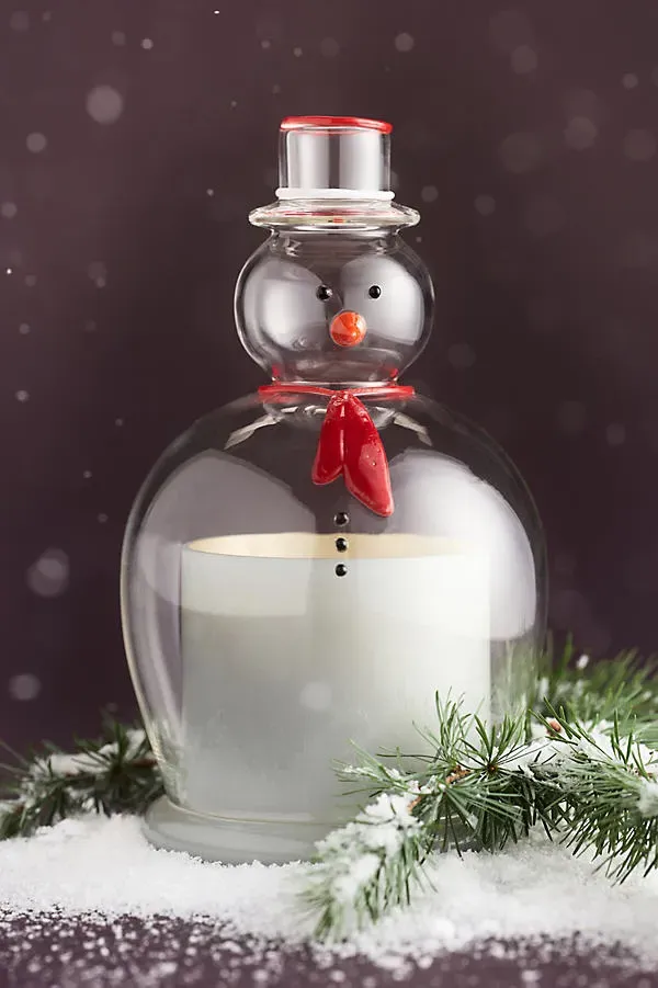Figural Snowman Fresh Balsam & Cedarwood Glass Cloche Candle by Anthropologie