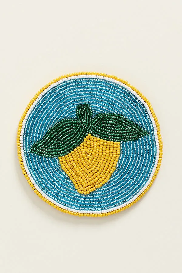 Fiona Beaded Coasters Garnish Edition - Yellow, Cotton Velvet by Anthropologie