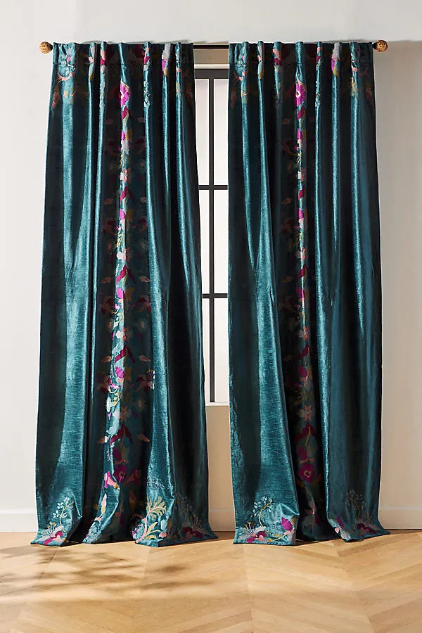 Fiori Curtain - Blue, Polyester/Cotton by Anthropologie