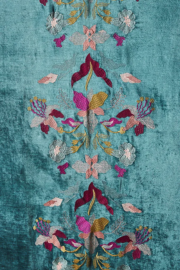Fiori Floral Curtain Light Filtering - Blue, Velvet product