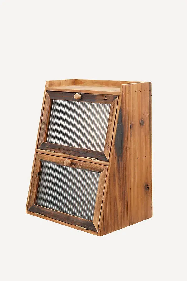 Fir Wood Cabinet with Fluted Glass Doors - Beige by Anthropologie, image 2
