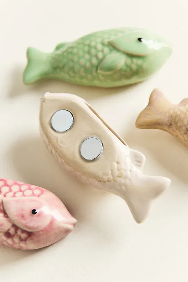 Fish Fridge Magnets Set of 4 - Green, Stoneware product