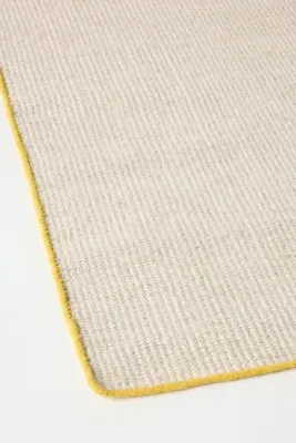 Flatwoven Contrast-Stitched Binding Rug - Yellow, Wool product