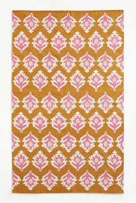 Flatwoven Indoor/Outdoor Floral Rug - Yellow, Polyester product