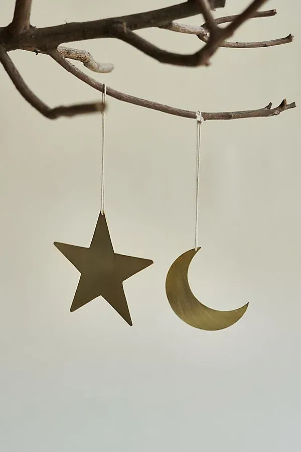 Fleck Moon and Stars Brass Ornaments Set of 5 - Gold product