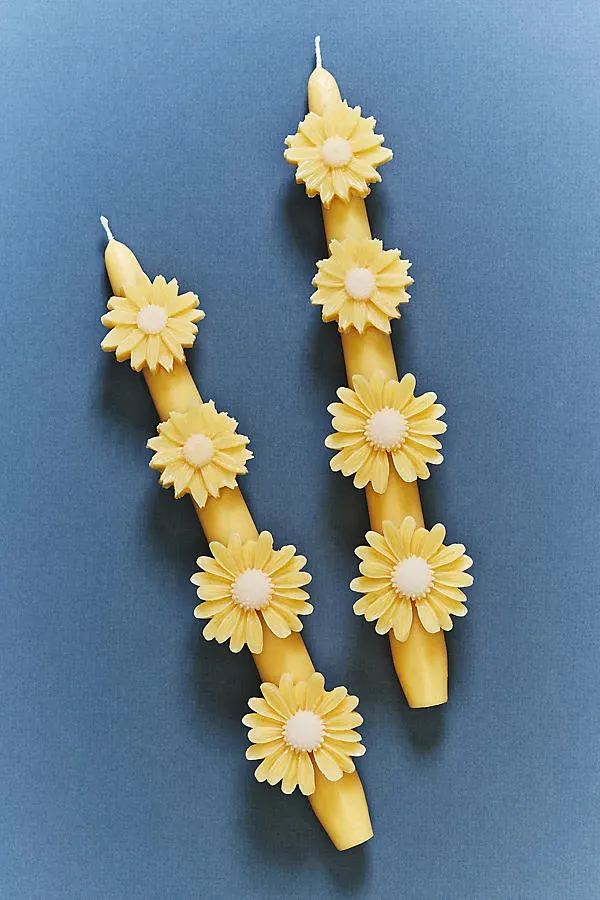 Fleur Daisy Taper Candles Set of 2 - Yellow, Cotton product