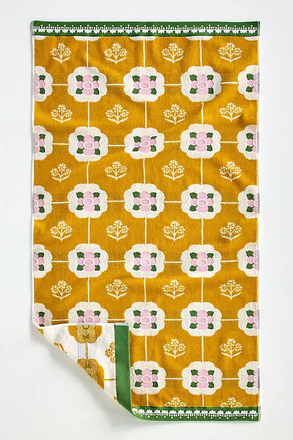 Flora Woven Floral Towel - Yellow, Cotton product