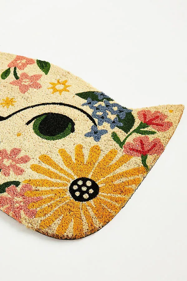 Floral Cat Coir Printed Doormat product
