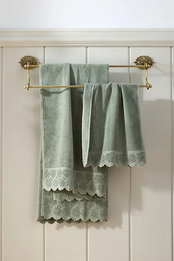 Floral Cutwork Towel Collection - Green, Cotton by Anthropologie