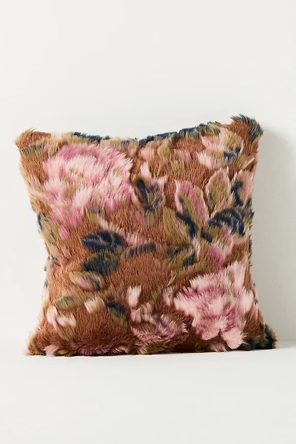 Floral Jacquard Faux-Fur Cushion - Orange product