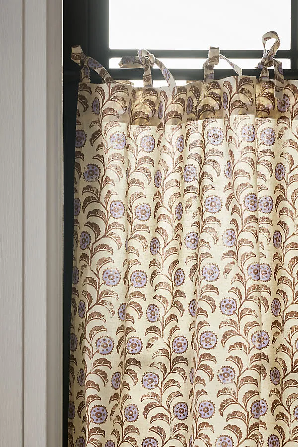 Floral Tie-Top Café Curtains Set of 2 - Blue, Cotton product