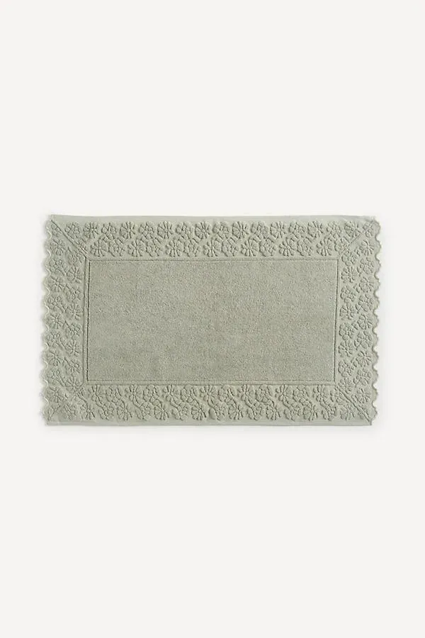 Floral Woven Cutwork Bath Mat - Green, Cotton by Anthropologie