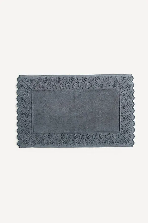 Floral Woven Cutwork Bath Mat - Grey, Cotton by Anthropologie