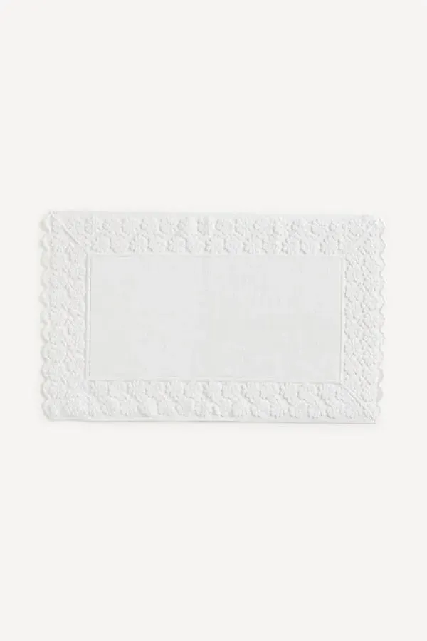 Floral Woven Cutwork Bath Mat - Ivory, Cotton by Anthropologie