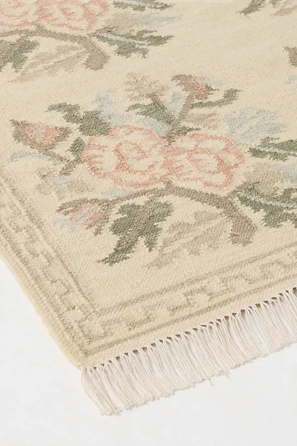 Florence Flatwoven Floral Rug - Ivory, Wool-Blend product