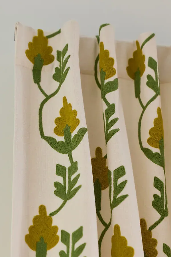 Florence Floral Curtain - Green, Cotton by Anthropologie, alternate view