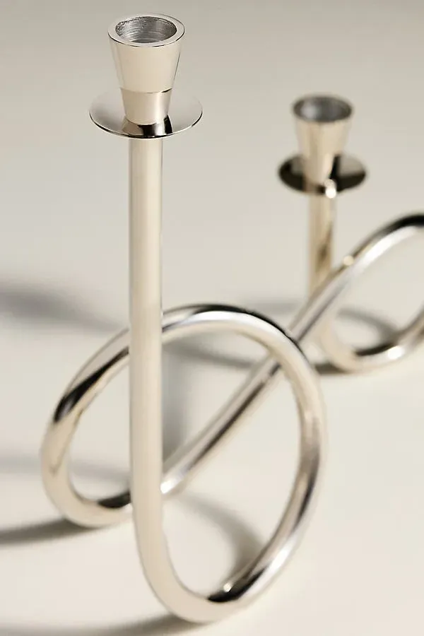 Flow Two-Tier Candle Holder - Silver, Brass by Anthropologie, alternate view