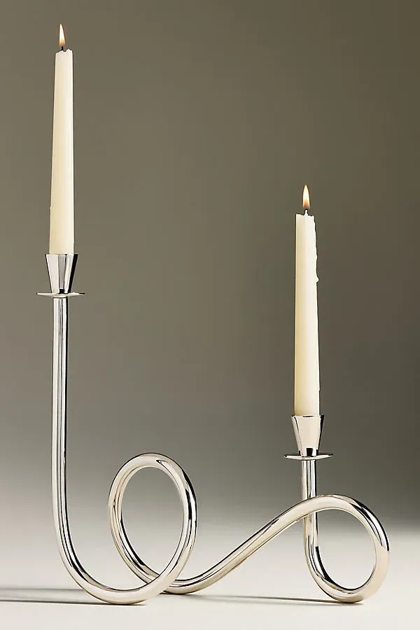 Flow Two-Tier Candle Holder - Silver, Brass by Anthropologie