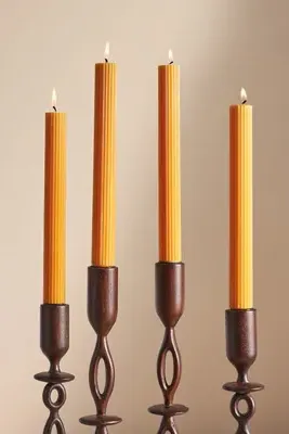 Fluted Taper Candles Set of 4 - Yellow, Cotton product