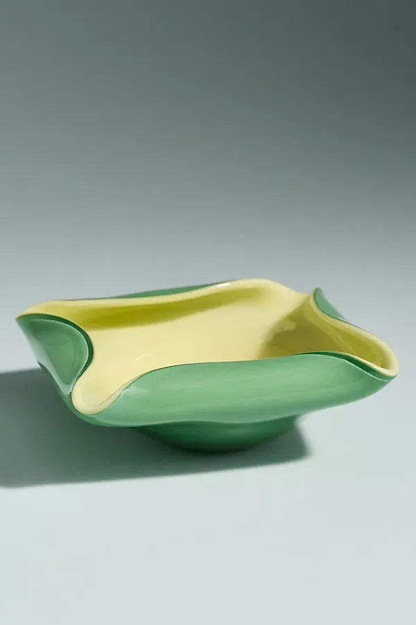 Folded Art Glass Trinket - Green, Soda Lime Glass by Anthropologie