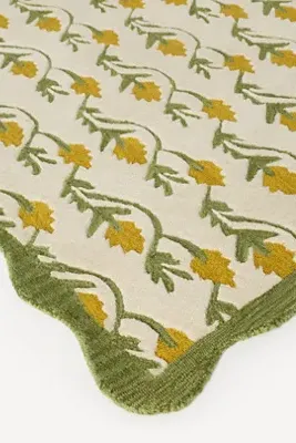 Folk Flower Scallop Wool Rug 2x3 - Green alternate view