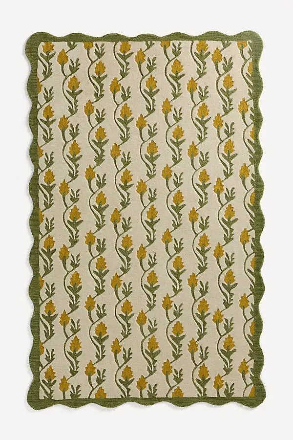 Folk Flower Scallop Wool Rug 2x3 - Green product