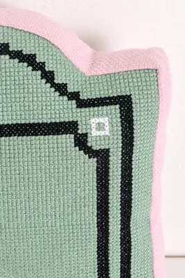 Francine Needlepoint Mini Pillow - Green, Cotton product