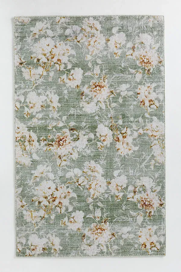Frida Floral Printed 3x5 Rug - Green, Polyester by Anthropologie