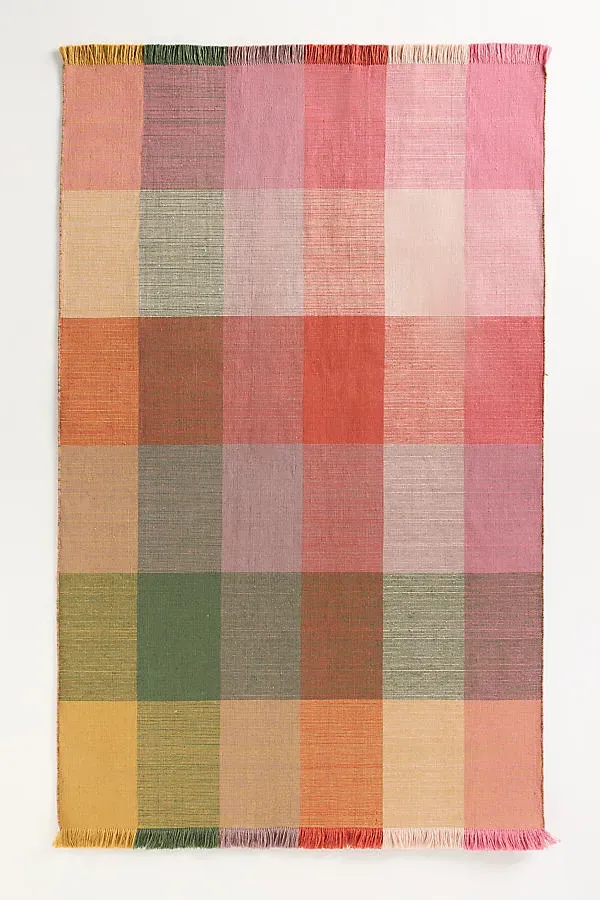 Fringed Indoor/Outdoor Rug - Pink, Polyester/Cotton/Rayon by Anthropologie