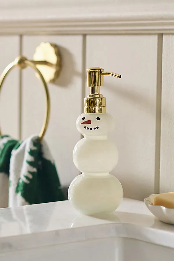 Frosted Glass Snowman Soap Pump - White by Anthropologie