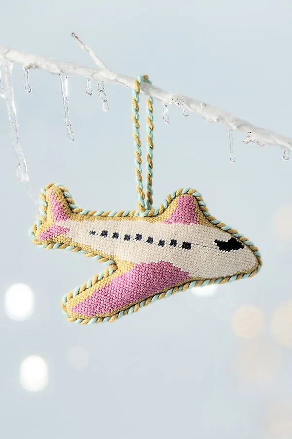 Furbish Needlepoint Transportation Icon Ornament - Pink, Polyester/Cotton by Anthropologie, image 2