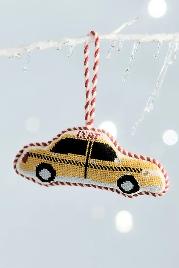 Furbish Needlepoint Transportation Icon Ornament - Yellow, Polyester/Cotton by Anthropologie