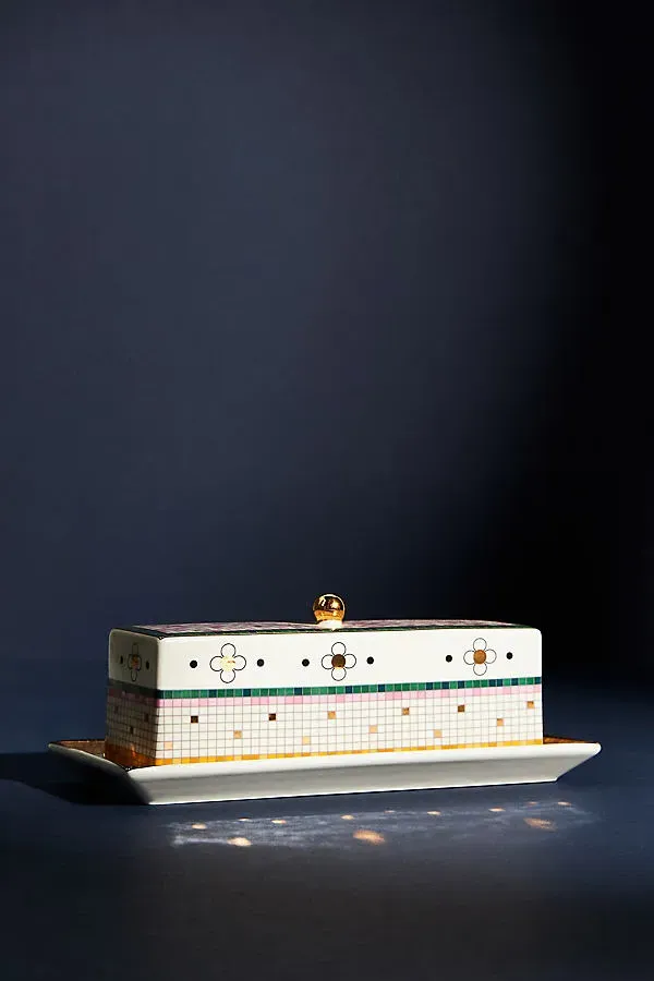 Garden Tile Butter Dish - Pink, Stoneware by Anthropologie