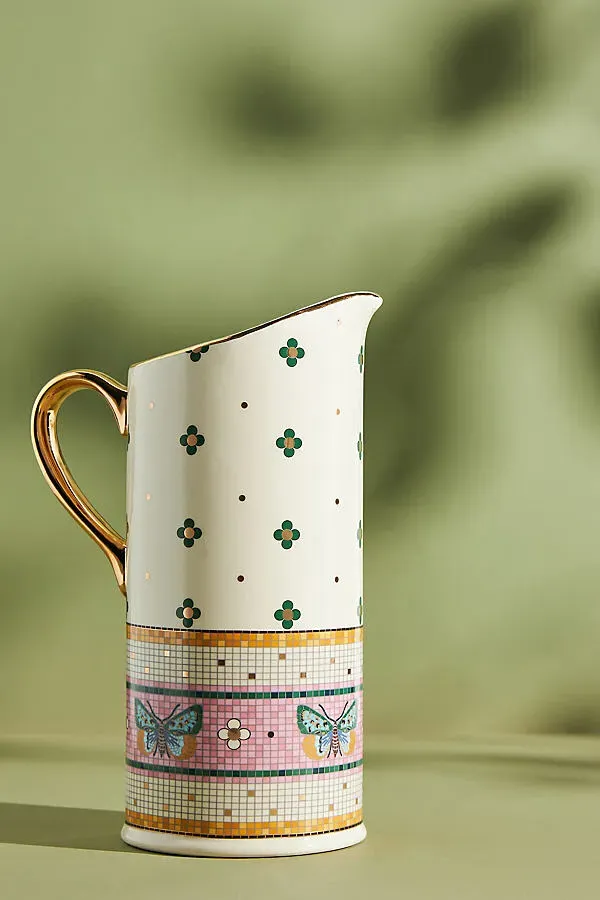 Garden Tile Stoneware Pitcher - Pink by Anthropologie