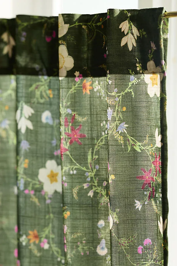 Garnet Floral Cafe Curtains Set of 2 - Green, Cotton by Anthropologie, image 2