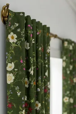 Garnet Printed Floral Curtain - Green, Cotton by Anthropologie, image 2
