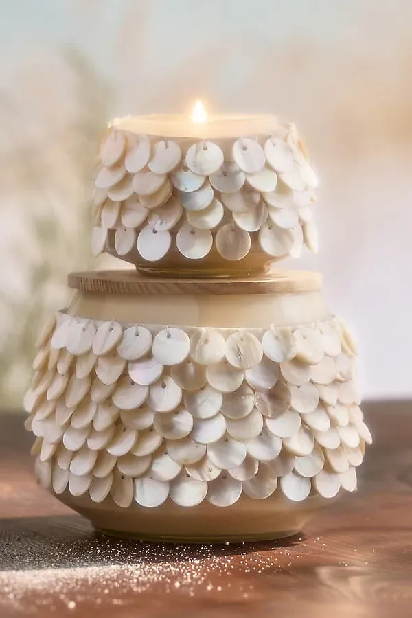 Gather Candle Medium Hibiscus Tide - White by Anthropologie