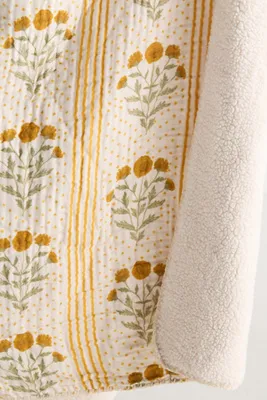 Gauze Cotton Sherpa Floral Printed Throw Blanket - Ivory product