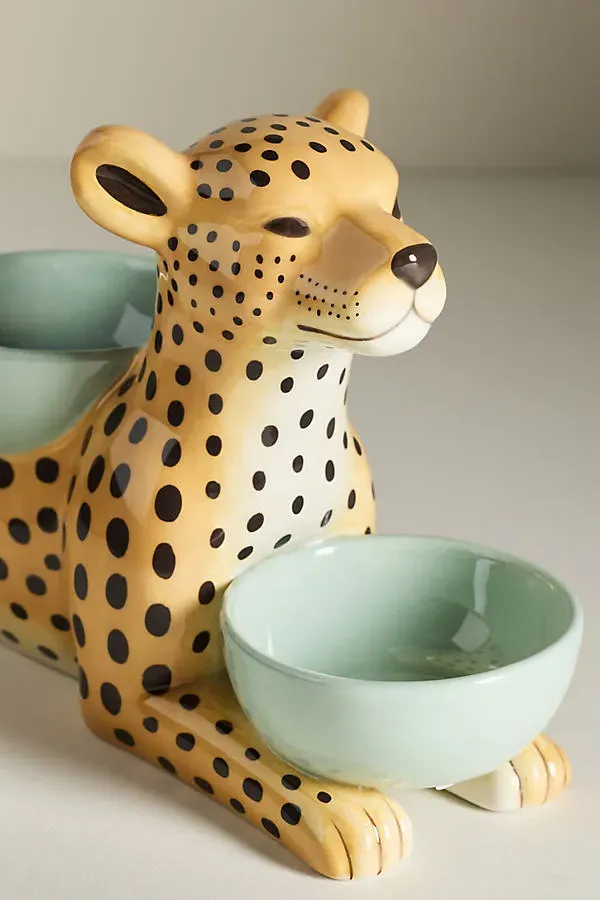 Germain Leopard Double Nut Bowl Tray - Brown, Dolomite Ceramic product