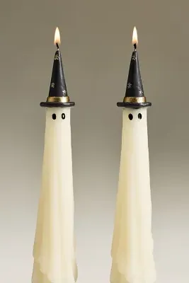 Ghost Witch Shaped Wax Tapers - White, Cotton product