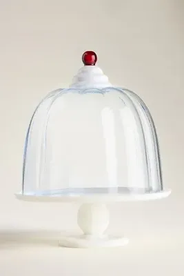 Gillian Glass Cake Stand with Dome - Blue, Glass by Anthropologie, image 2